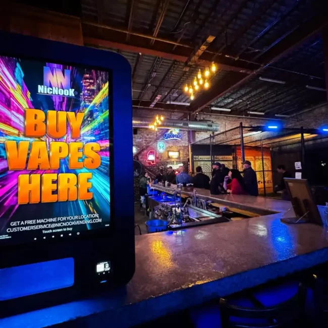 NicNook Vape Vending Machine installation at a bar on a countertop